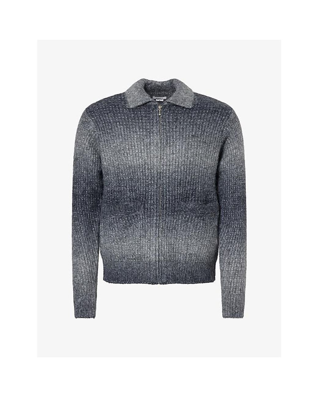 Obey Blue Gradient Zip-Up Woven Knit Cardigan for men