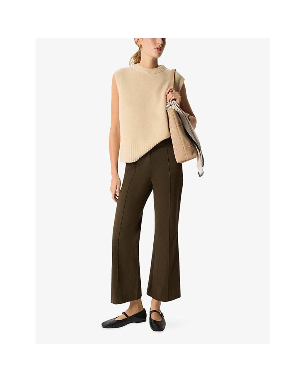 Whistles Brown Pinktuck Kick-Flare Stretch Cotton-Blend Trousers