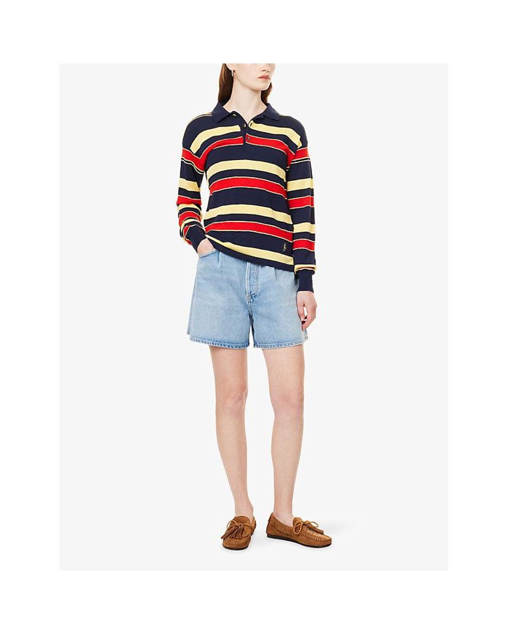 Agolde Blue Rhoda Pleated Denim Shorts