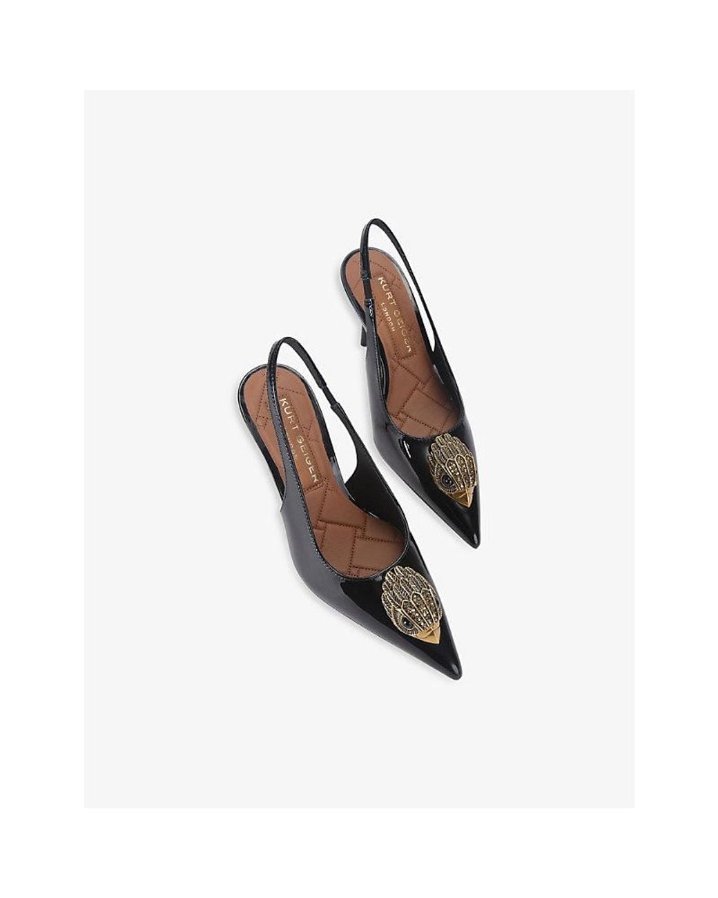 Kurt Geiger Black Belgravia Eagle Patent-Leather Heeled Slingbacks