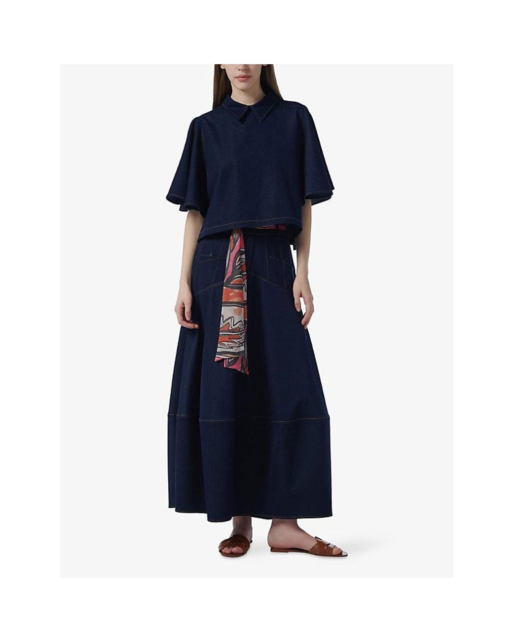 eem Blue Tie-Waist Denim Maxi Skirt