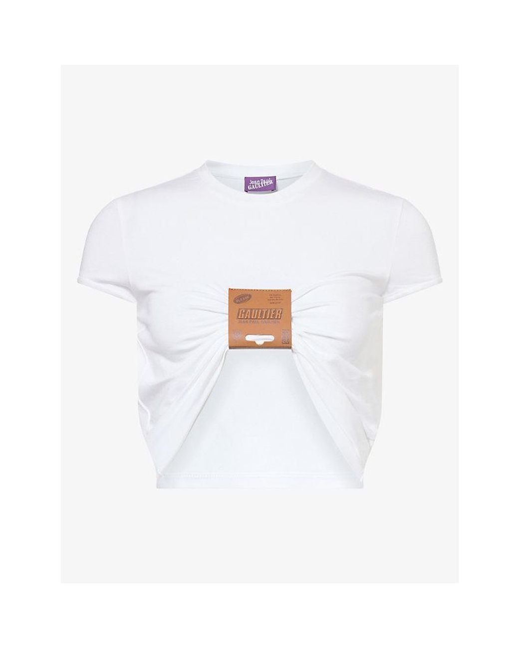 Jean Paul Gaultier White Leather Tab Baby Stretch-Jersey T-Shirt