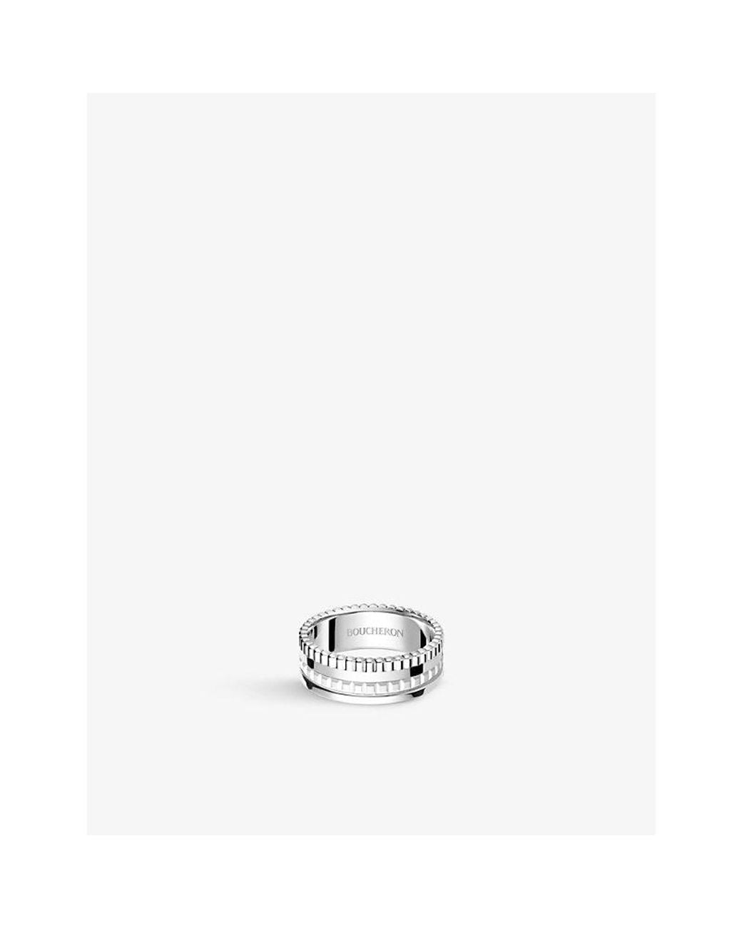 Boucheron Quatre Double White Edition Small 18ct White-gold, Hyceram And 0.26ct Round-brilliant Cut Diamond Rin for men