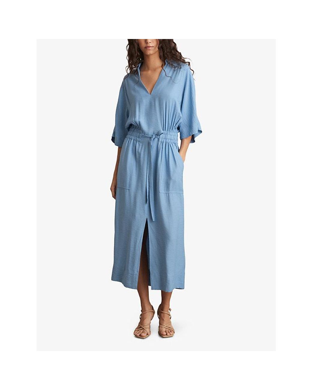 【海外限定】REISSワンピース☆Blue Cecilia Shirred-Waist Midi Buy Reiss Blue Cecilia Shirred-Waist Midi Shirt Dress from