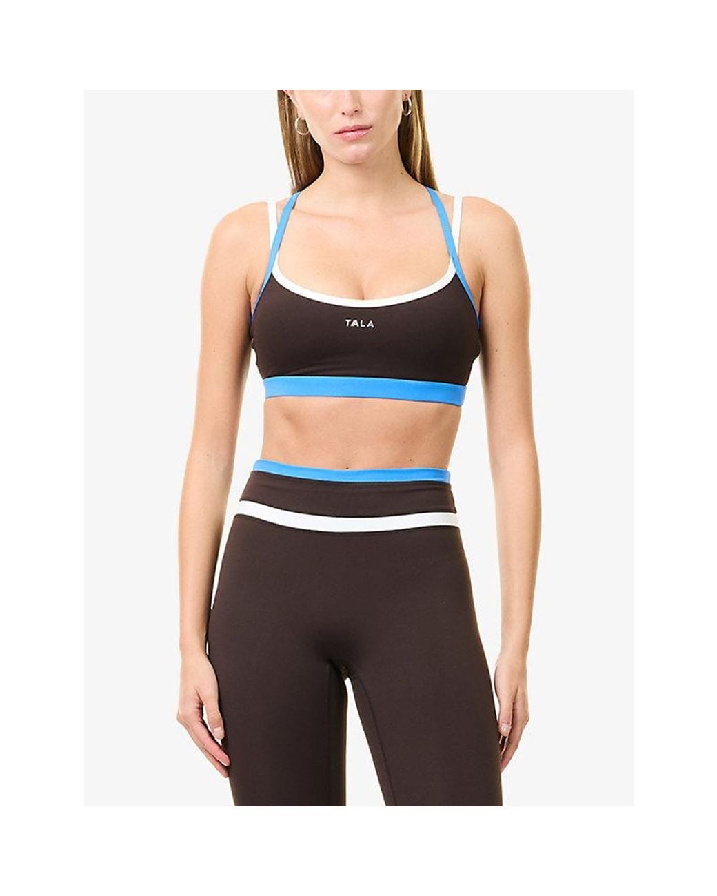 WE Are Tala Blue Skinluxe Contrast-Strap Jersey Sports Bra