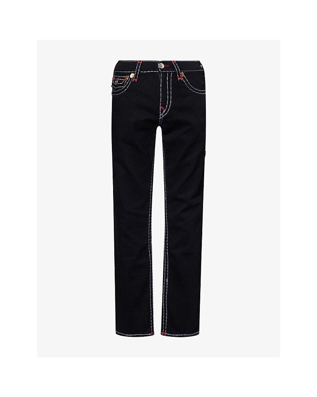 True Religion Black Ricky Super T Flap Contrast-Stitch Denim Jeans for men