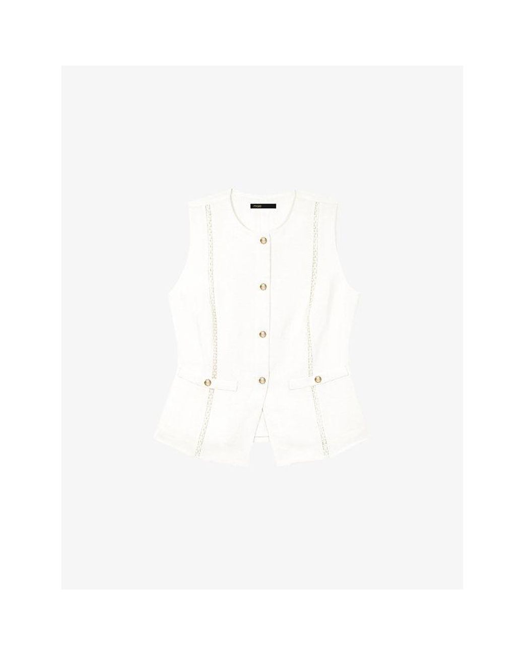 Maje White Sleeveless Button-Down Linen-Blend Jacket