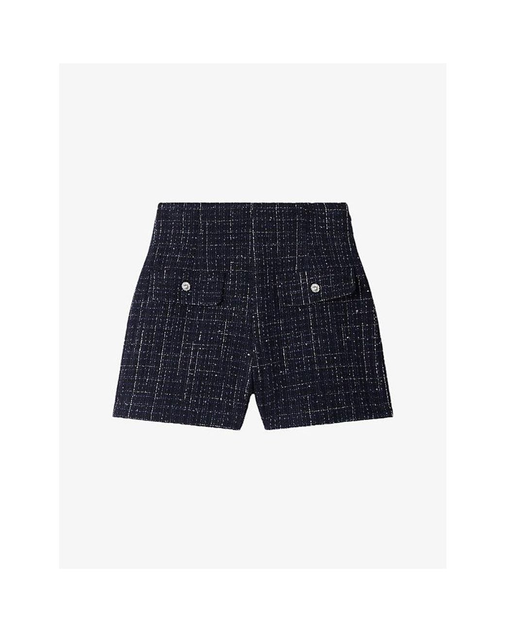 Sandro Blue Decorative High-Rise Tweed Shorts
