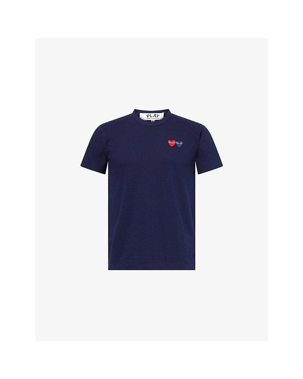 COMME DES GARÇONS PLAY Blue Heart-Embroidered Crewneck Cotton T-Shirt for men