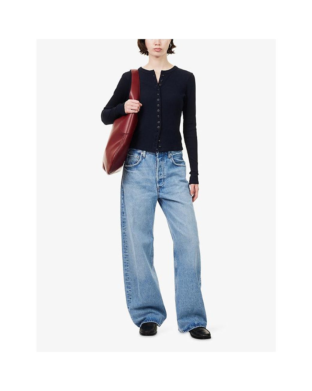 Citizens of Humanity Blue Kari Soft-Rib Cotton-Blend Cardigan