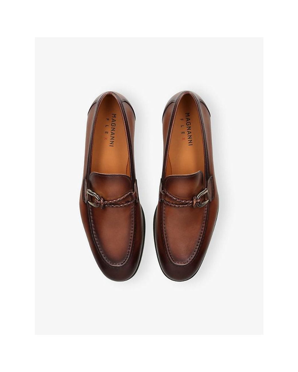 Magnanni Shoes Brown Braided-Bit Leather Loafers for men