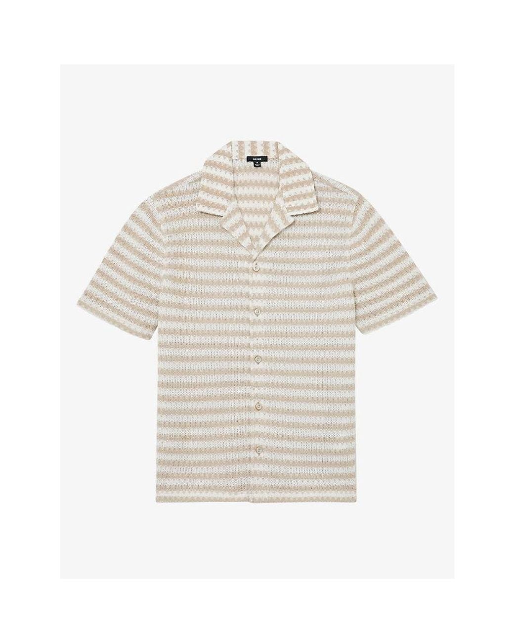 Reiss White Island Striped Crochet Cotton-Blend Shirt for men