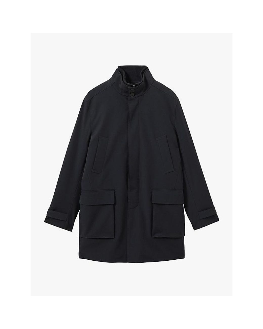 Reiss Blue Player Funnel-Neck Mid-Length Hybrid Coat for men