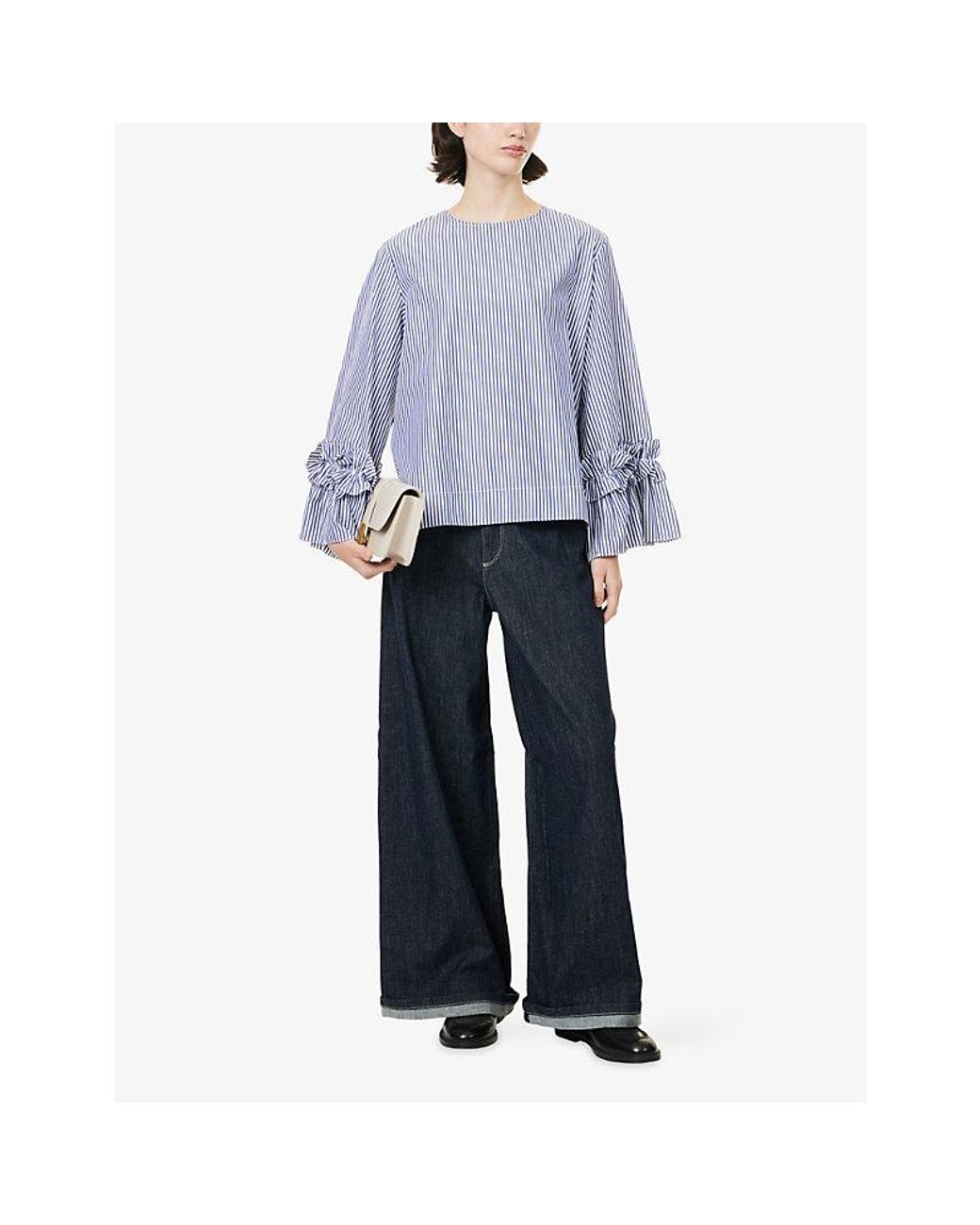 Max Mara Blue Wide-Leg Turn-Up Denim Jeans