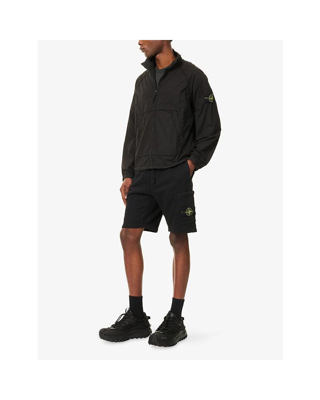 Stone Island Black Compass Badge Fleece Cotton-Jersey Sweat Shorts for men