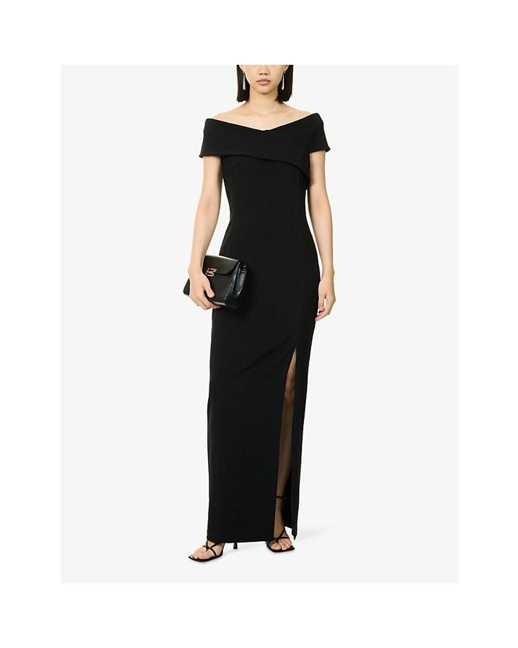 Ralph Lauren Black Off-Shoulder Woven Maxi Dress
