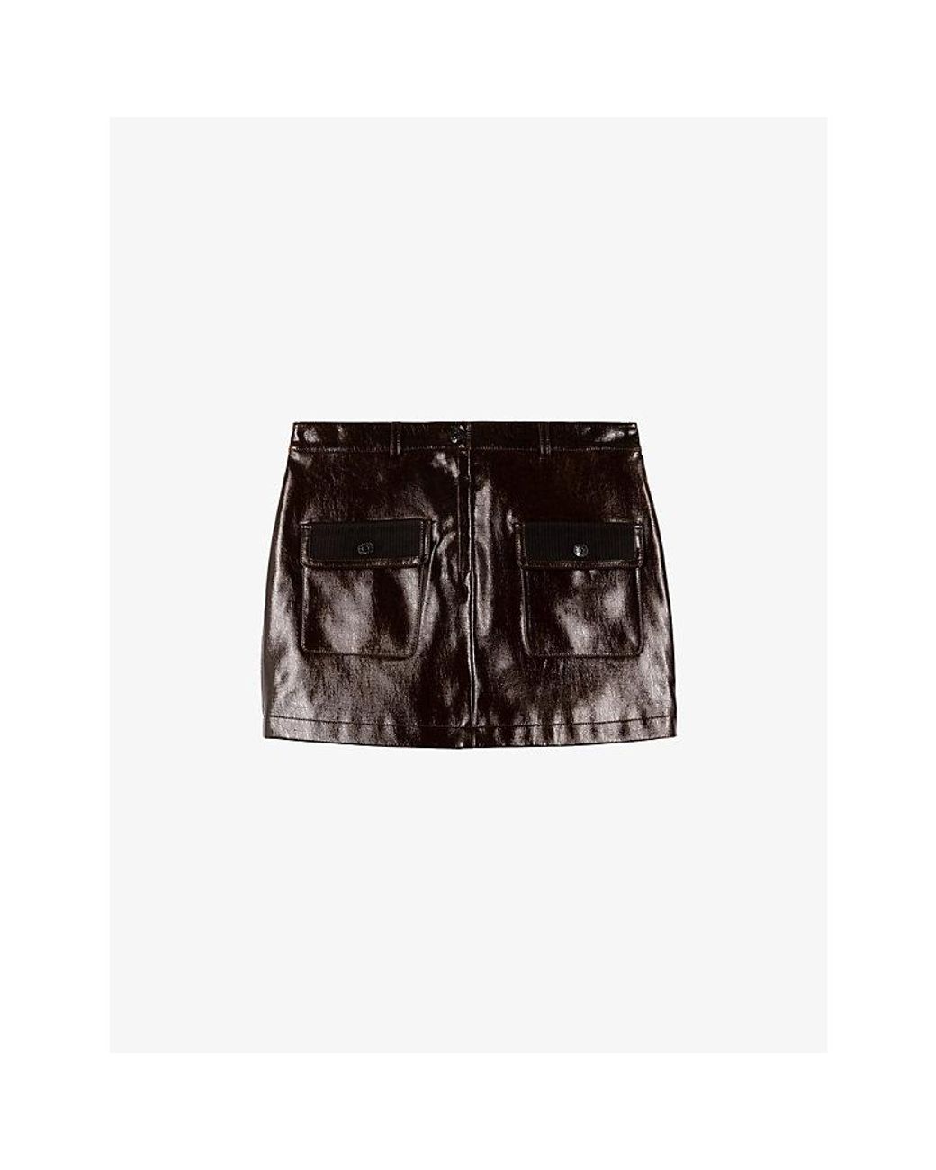 The Kooples Black High-Rise Vinyl-Effect Woven Mini Skirt