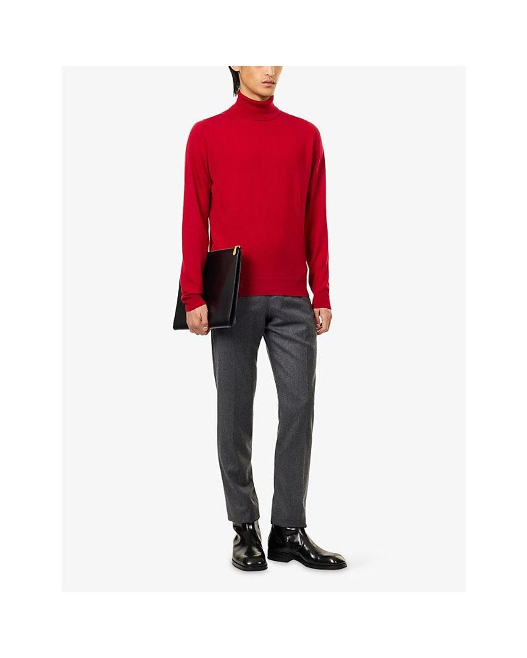 John Smedley Red Connell Roll Neck Wool Jumper for men