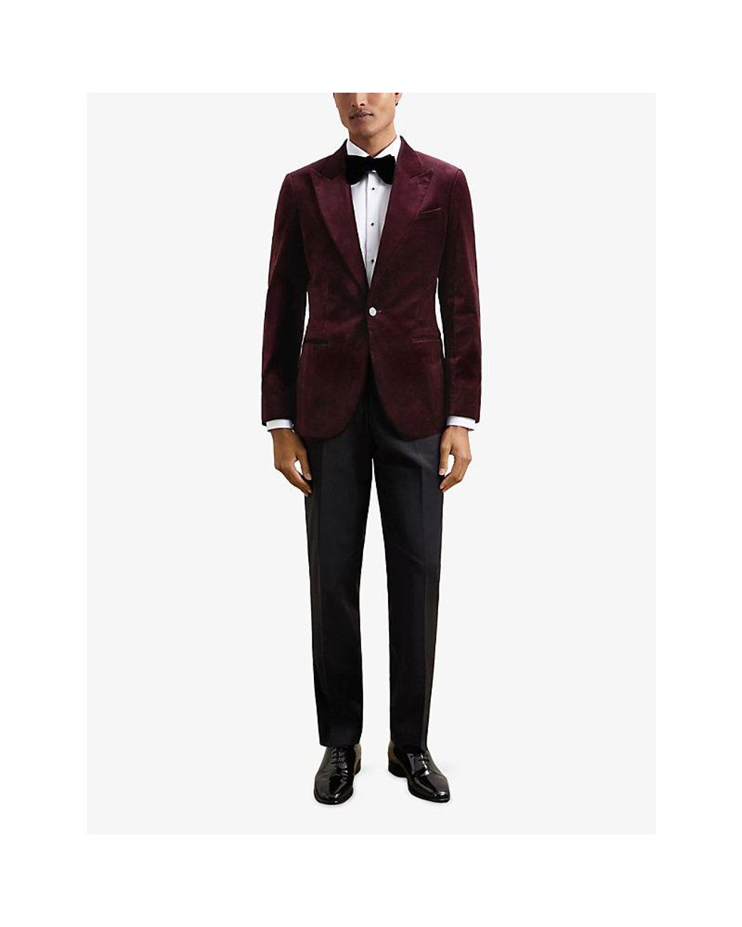 Reiss Apsara Peak-Lapel Single-Breasted Stretch-Velvet Blazer in