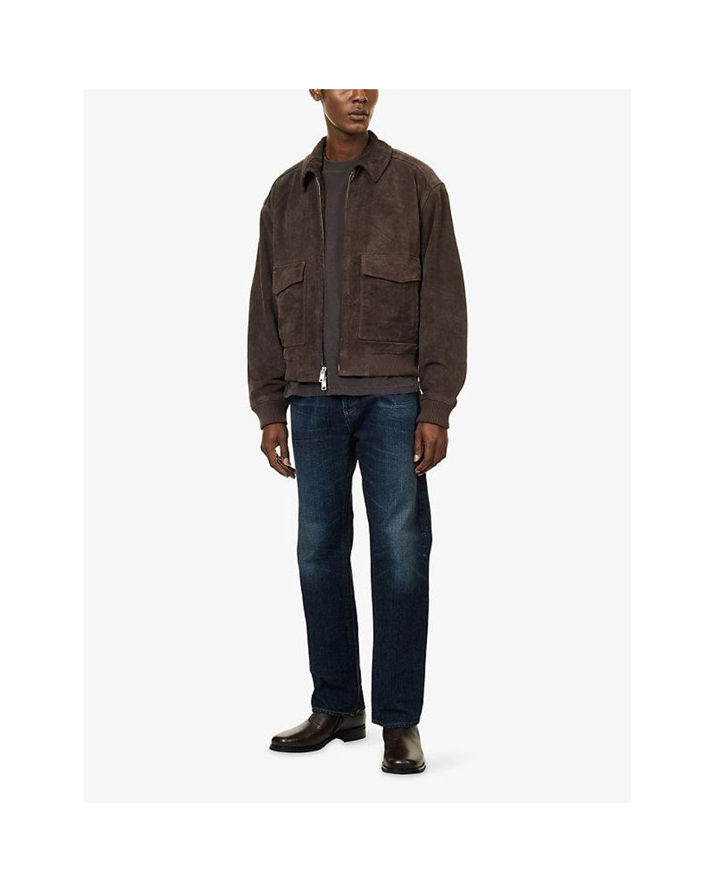 Agolde Brown Emil Suede Bomber Jacket for men
