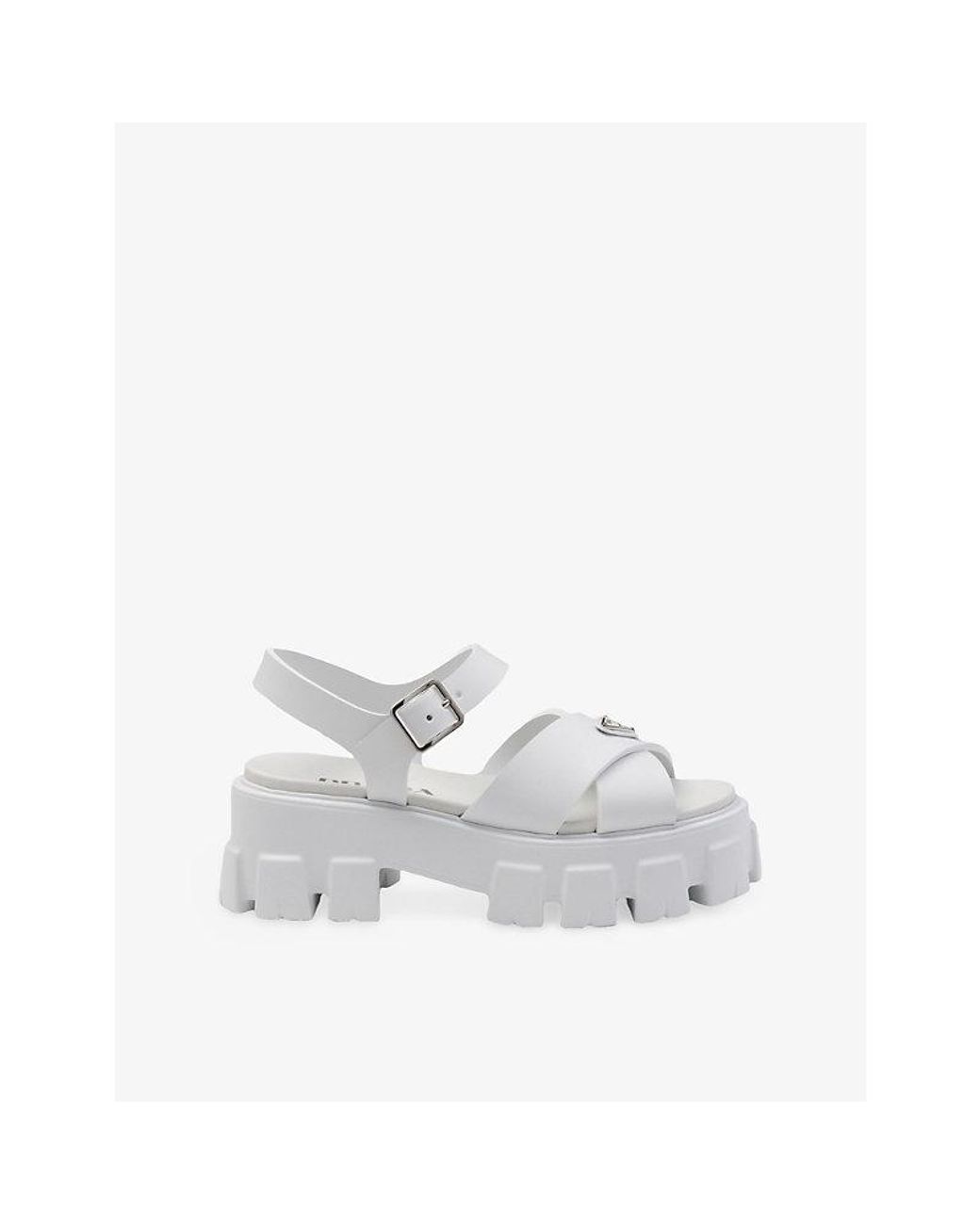 Prada White Monolith Logo-Plaque Rubber Heeled Sandals