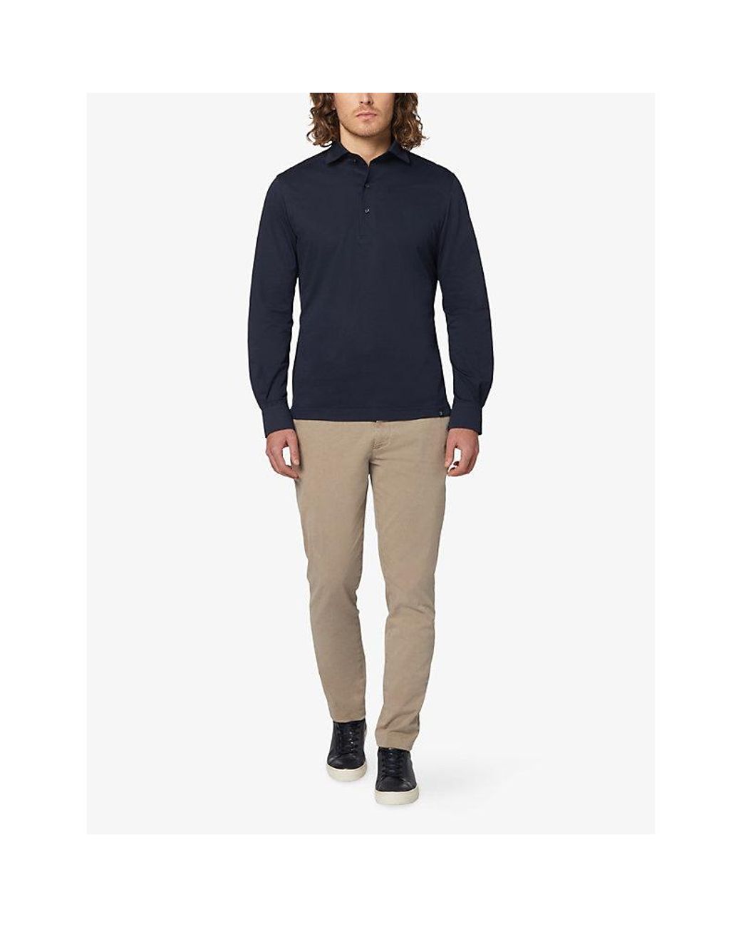 Boggi Blue Collared Long-Sleeve Cotton-Jersey Shirt for men