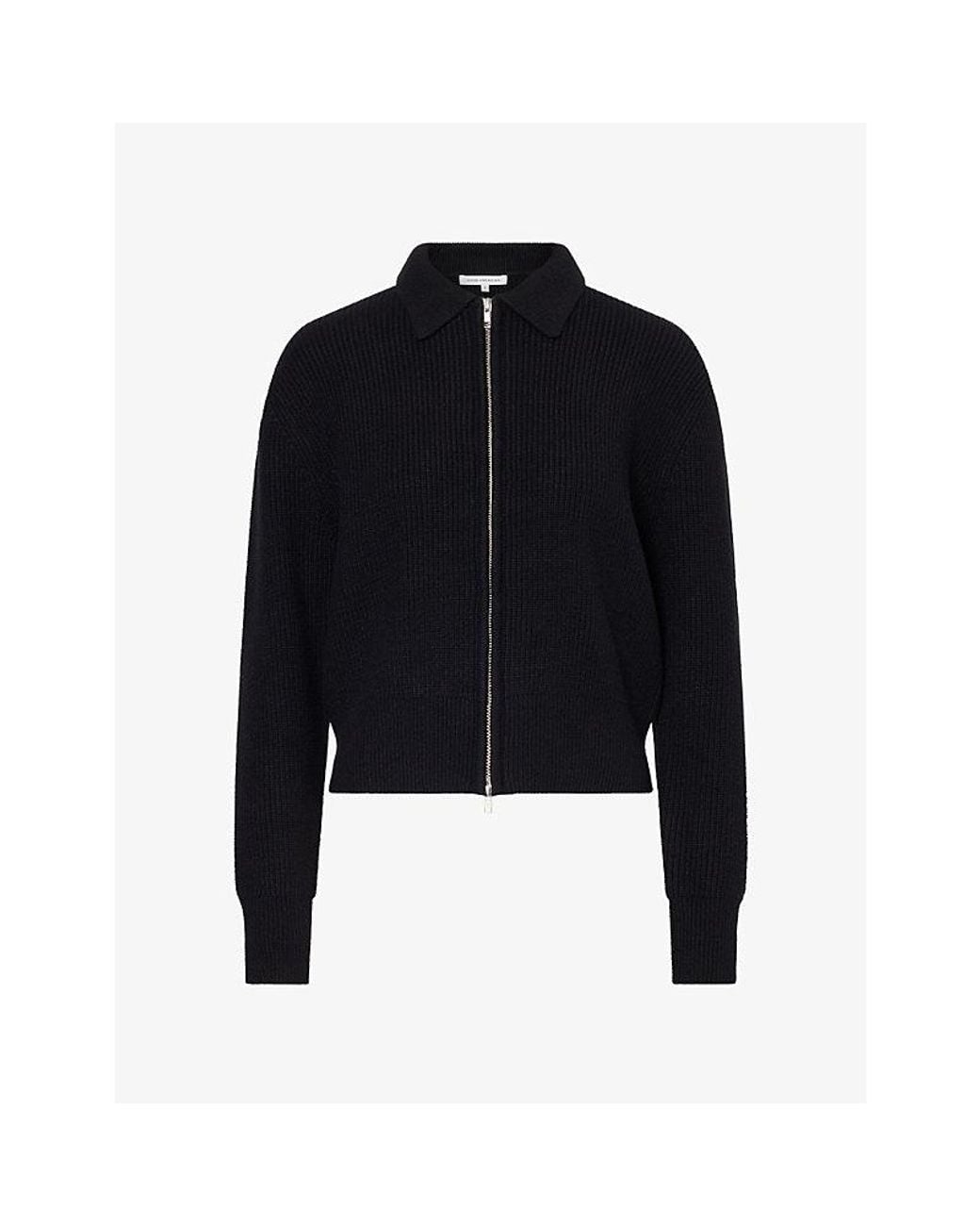 GOOD AMERICAN Black The Zip Up Polo Woven Cardigan