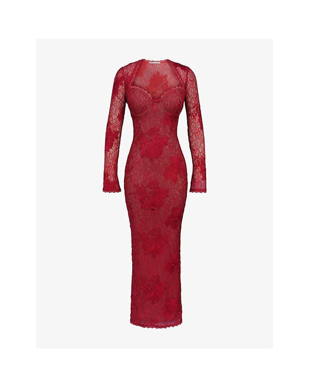 House Of Cb Lucienne Stretch Floral-Lace Maxi Dress in Red | Lyst