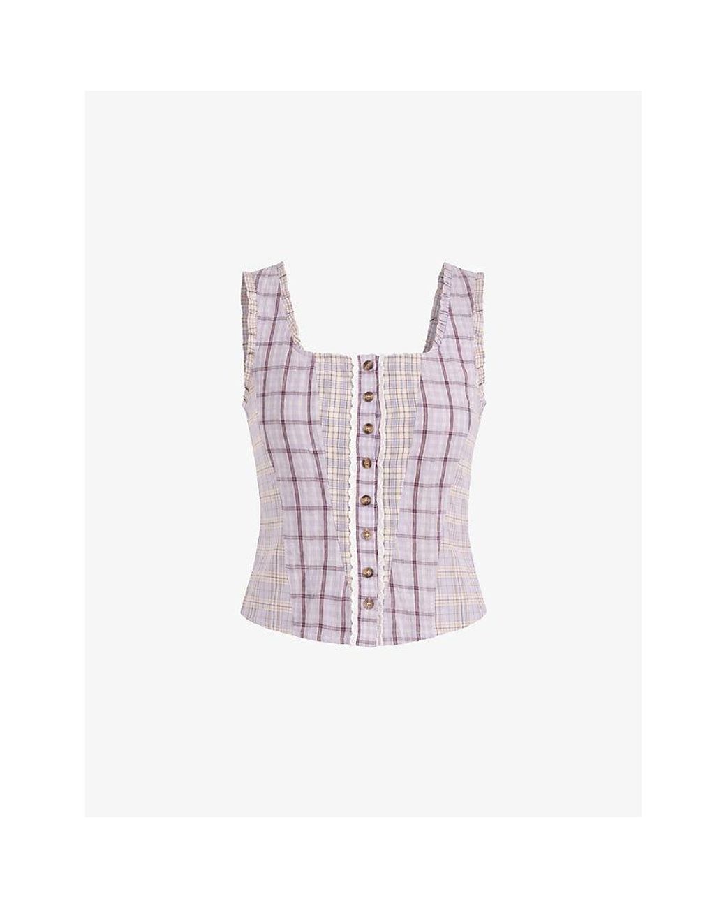 Amy Lynn Purple Brittany Checked Cotton Top