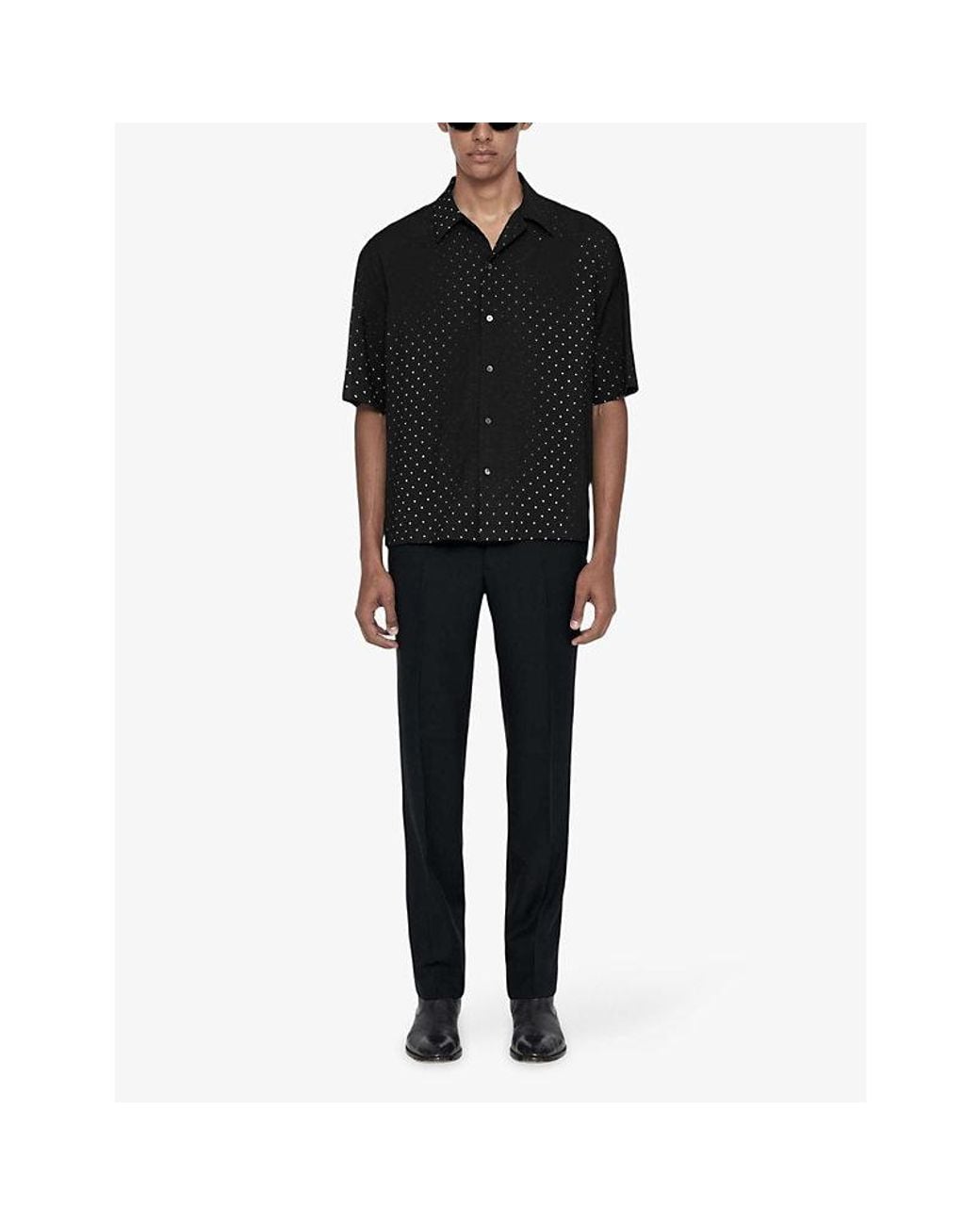 AllSaints Black Fade Polka-Dot Short-Sleeve Linen-Blend Shirt for men