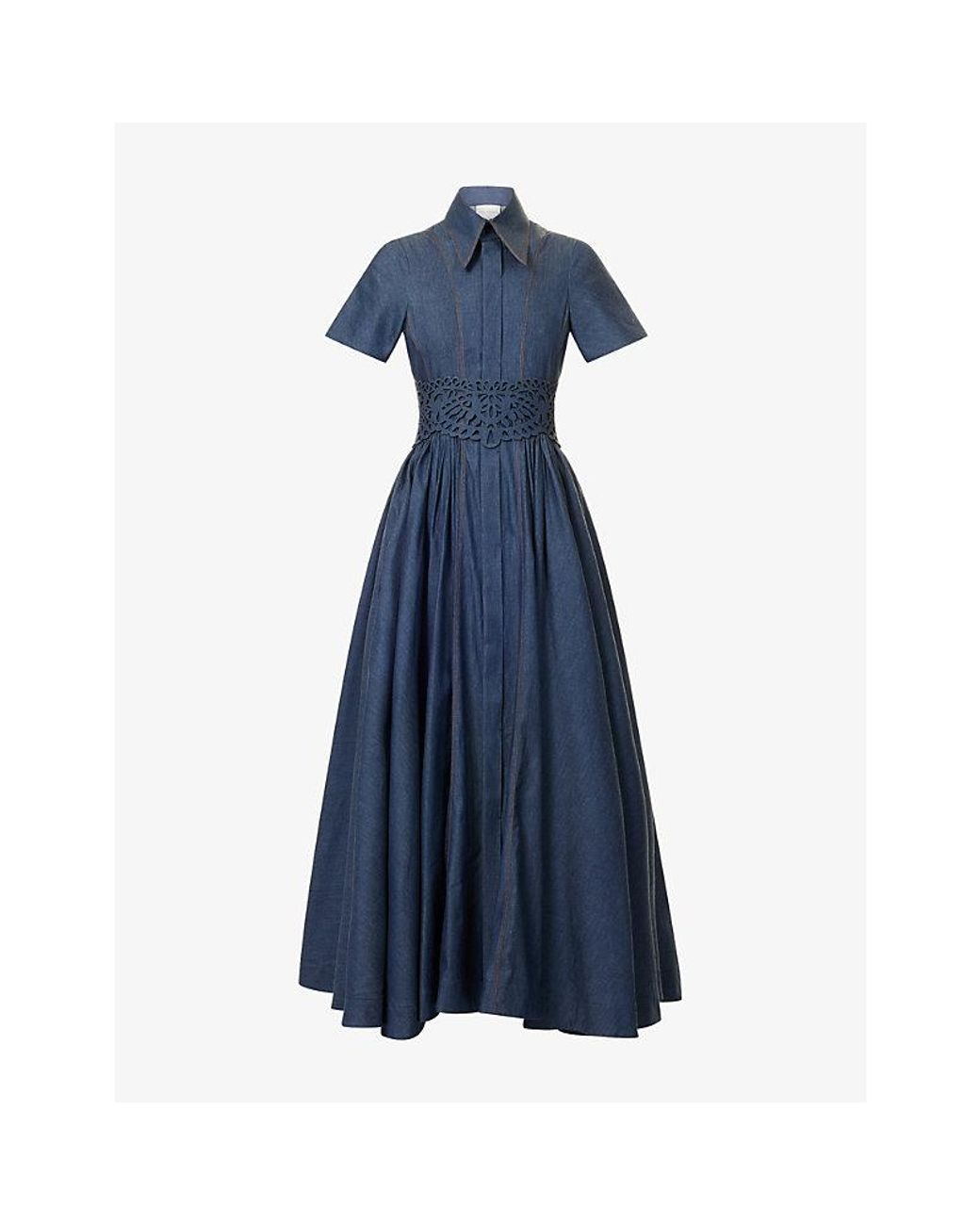 Mona Alshebil Blue Gathered-Waist Belted Maxi Dress