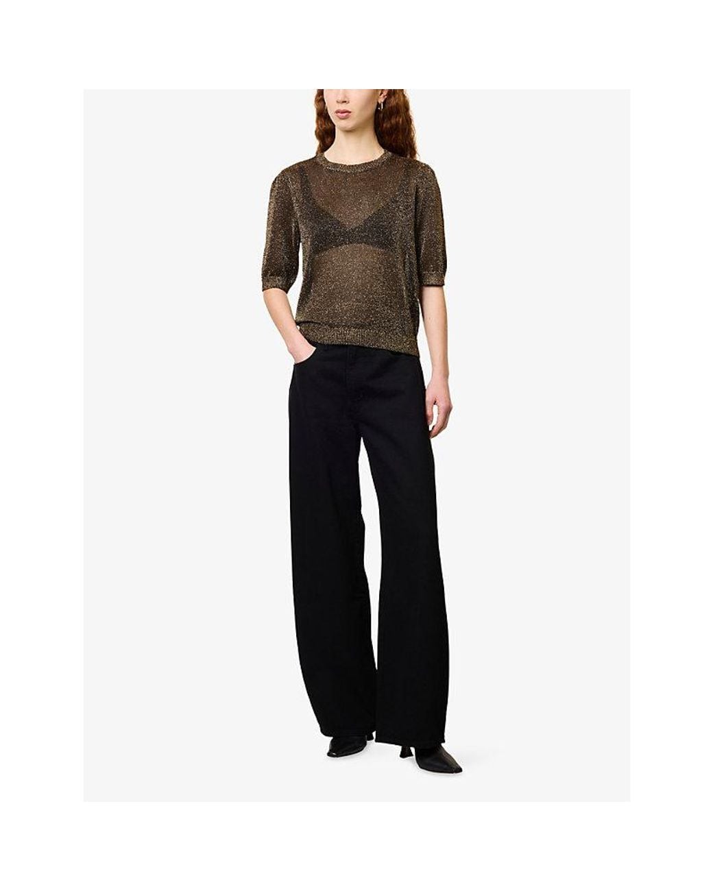 FRAME Black The Bow Wide-Leg High-Rise Denim Jeans