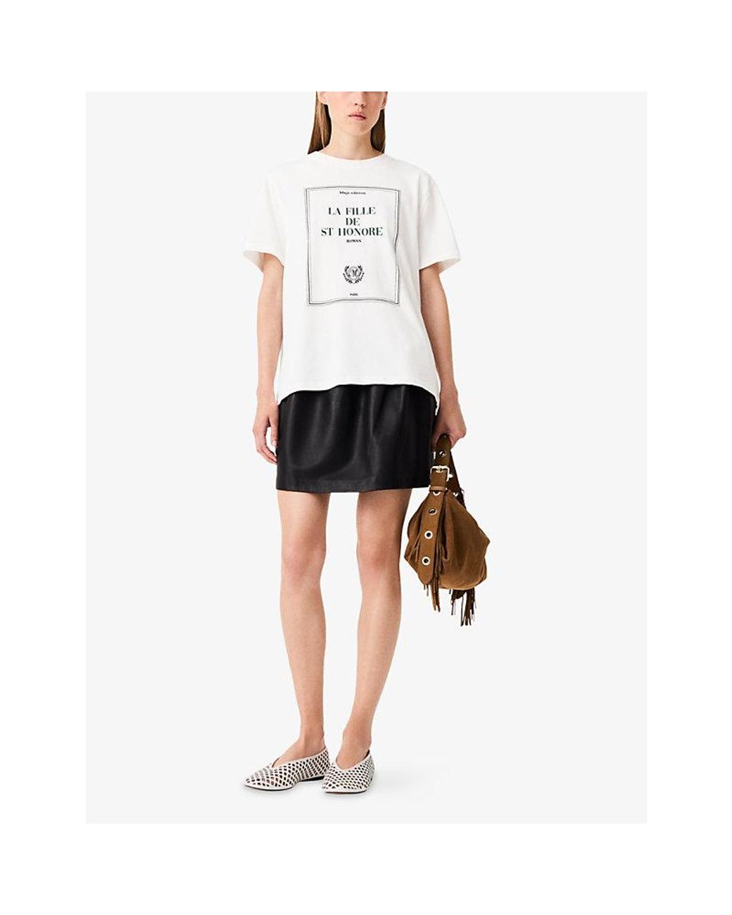 Maje White Branded-Print Short-Sleeved Cotton-Jersey T-Shirt