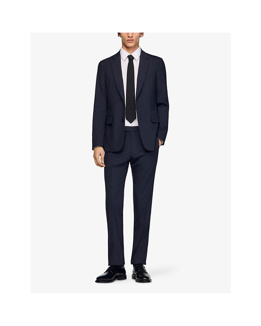 Sandro Blue Slim-Fit Straight-Leg Stretch-Wool Trousers for men