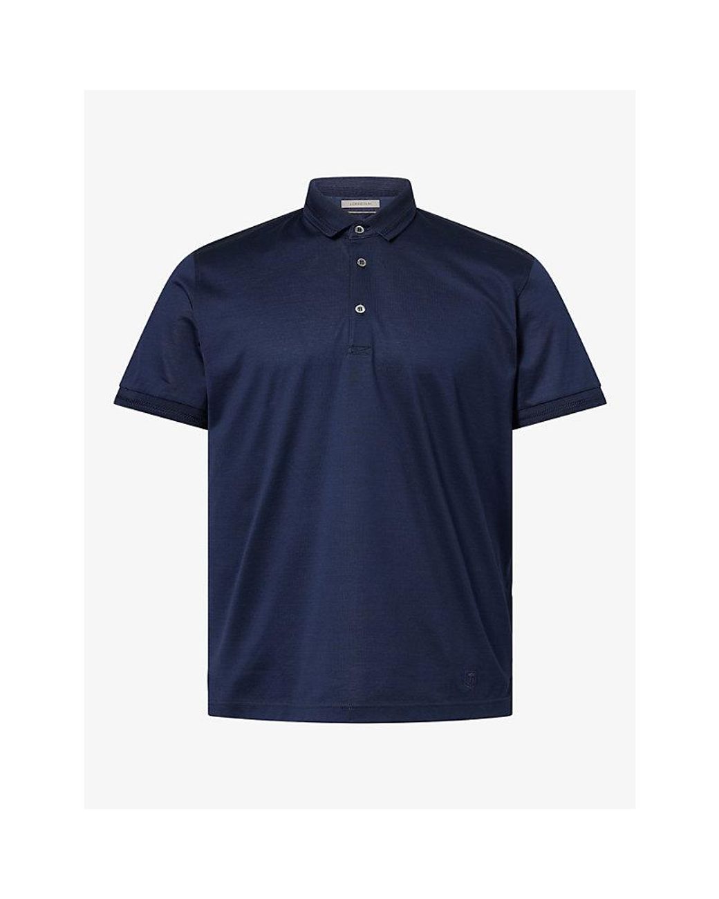 Corneliani Blue Knitted-Collar Mercerized Cotton Polo T-Shirt for men