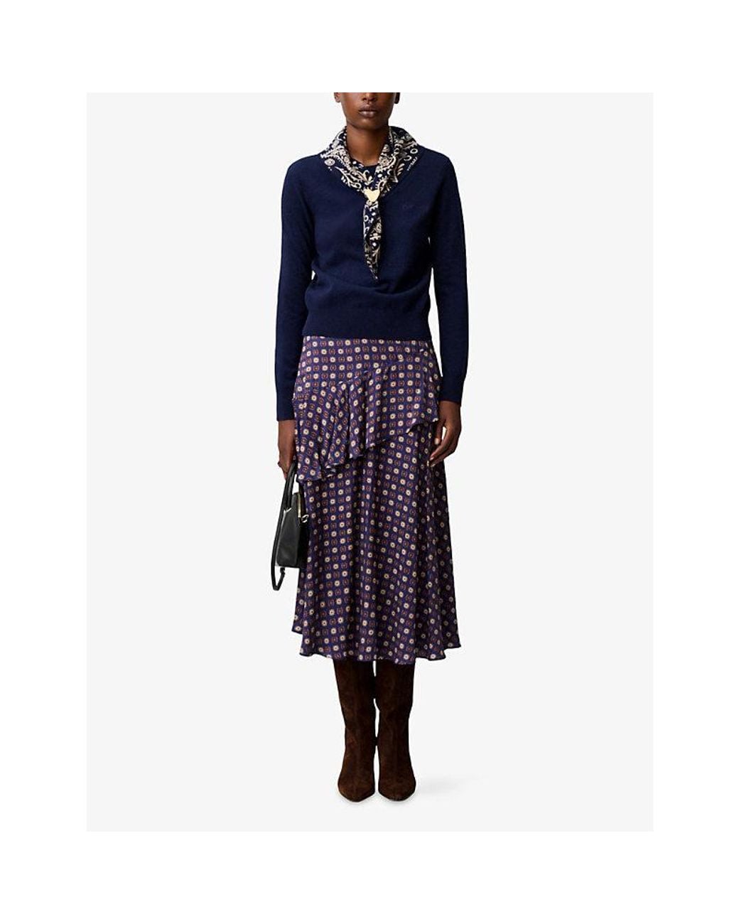 Claudie Pierlot Blue Removable-Scarf Wool And Cashmere-Blend Jumper