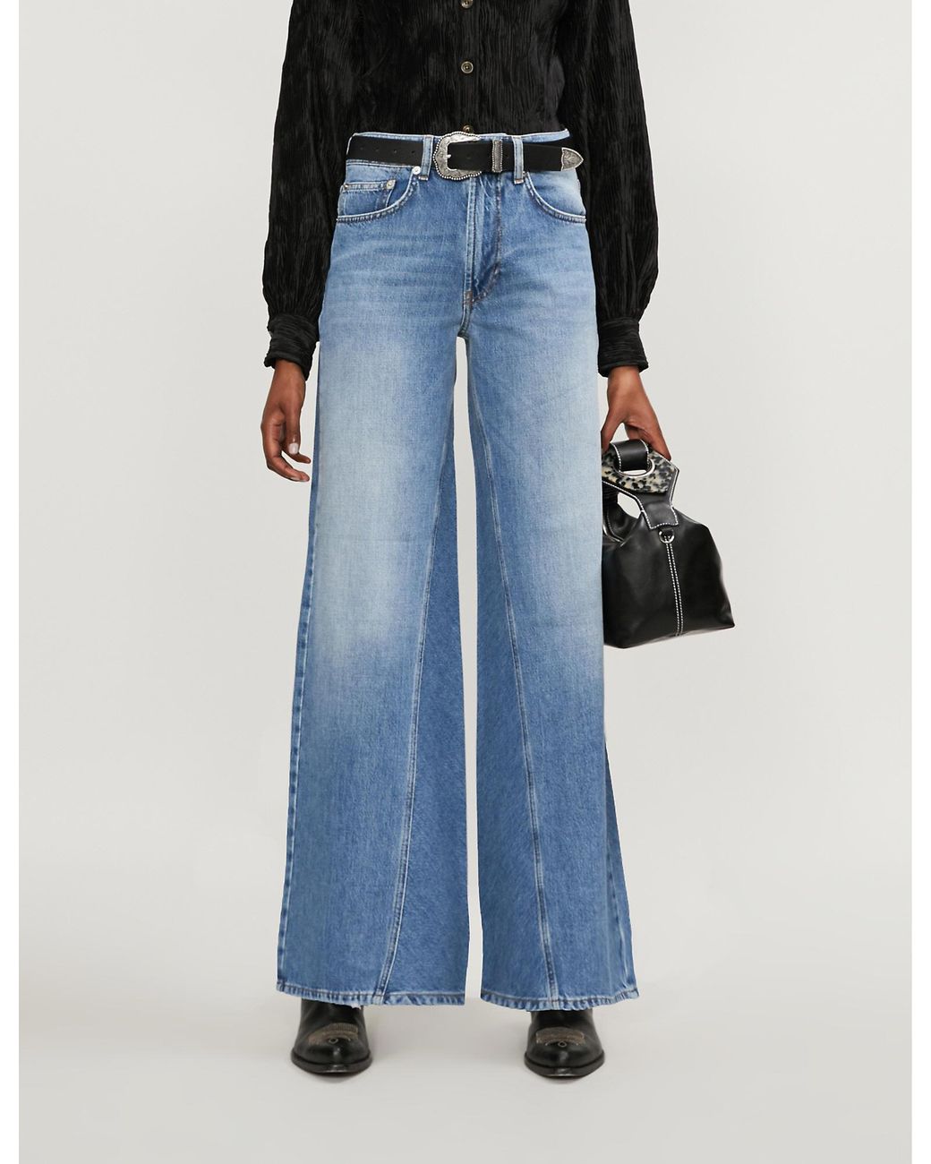 Ganni Faded-wash Wide-leg High-rise Jeans in Blue | Lyst