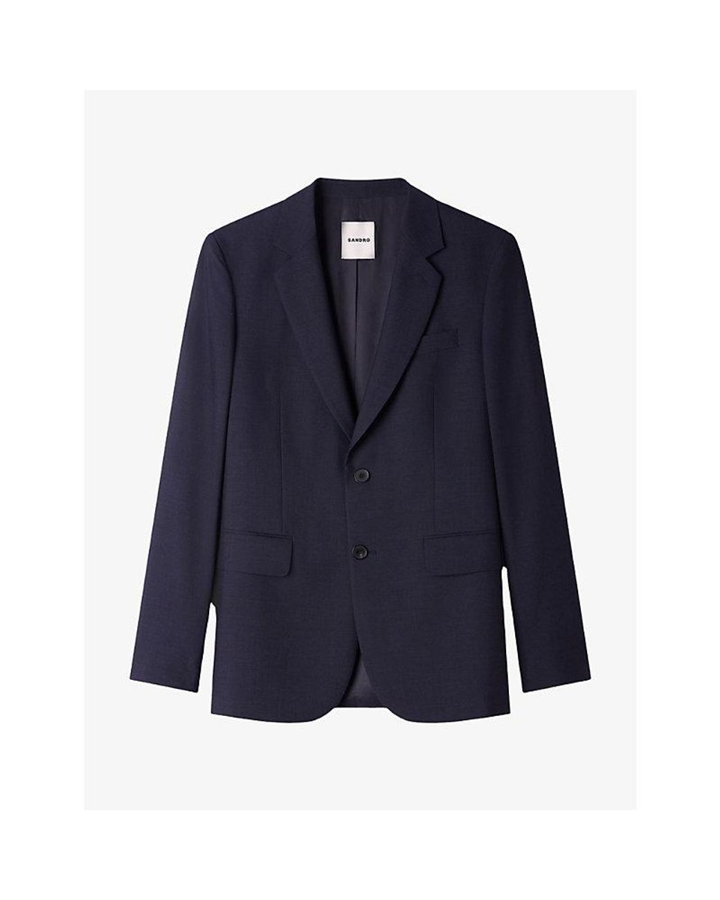 Sandro Blue Lapel-Collar Single-Breasted Wool Suit Jacket for men