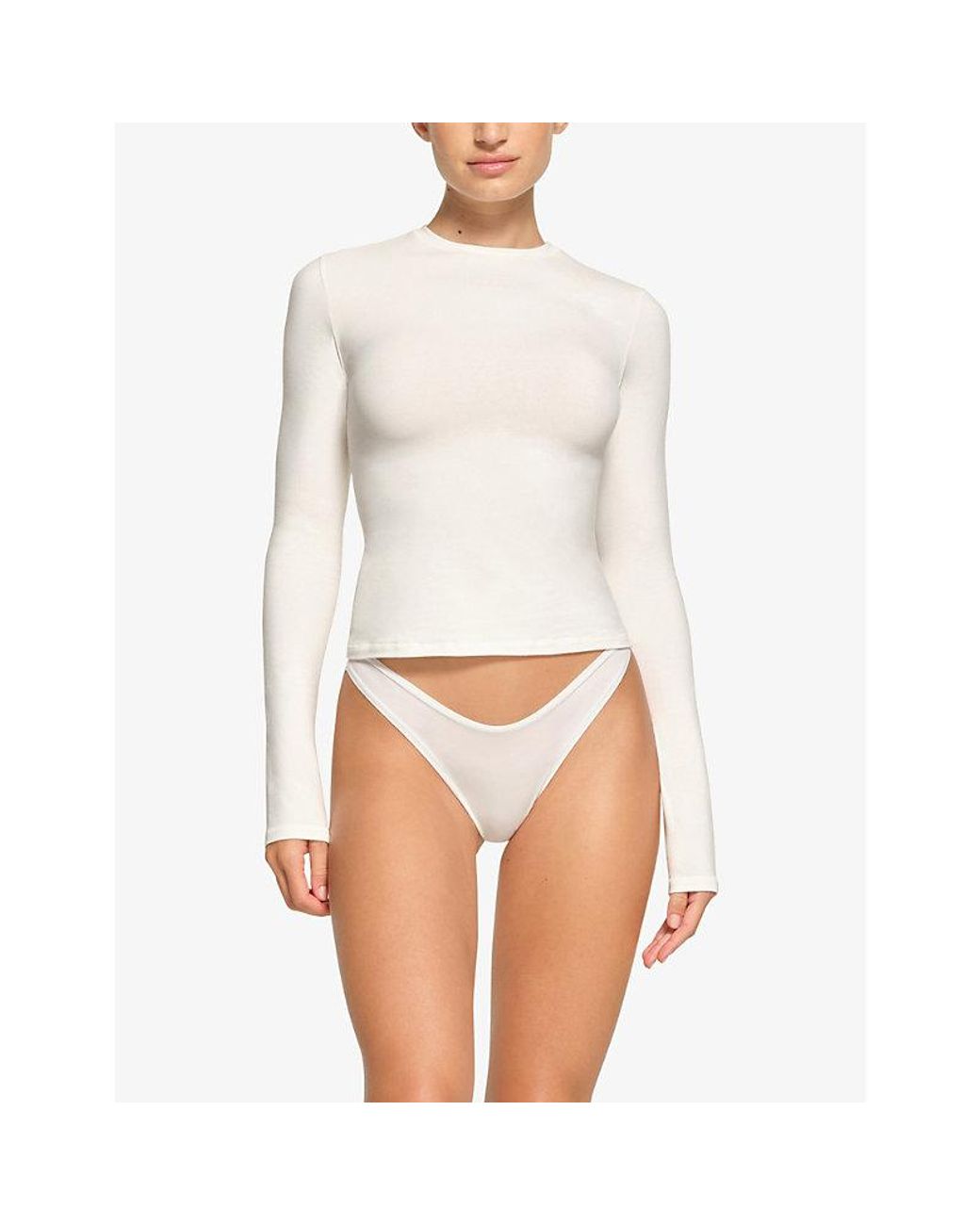 Skims White Long-Sleeve Cotton-Jersey T-Shirt