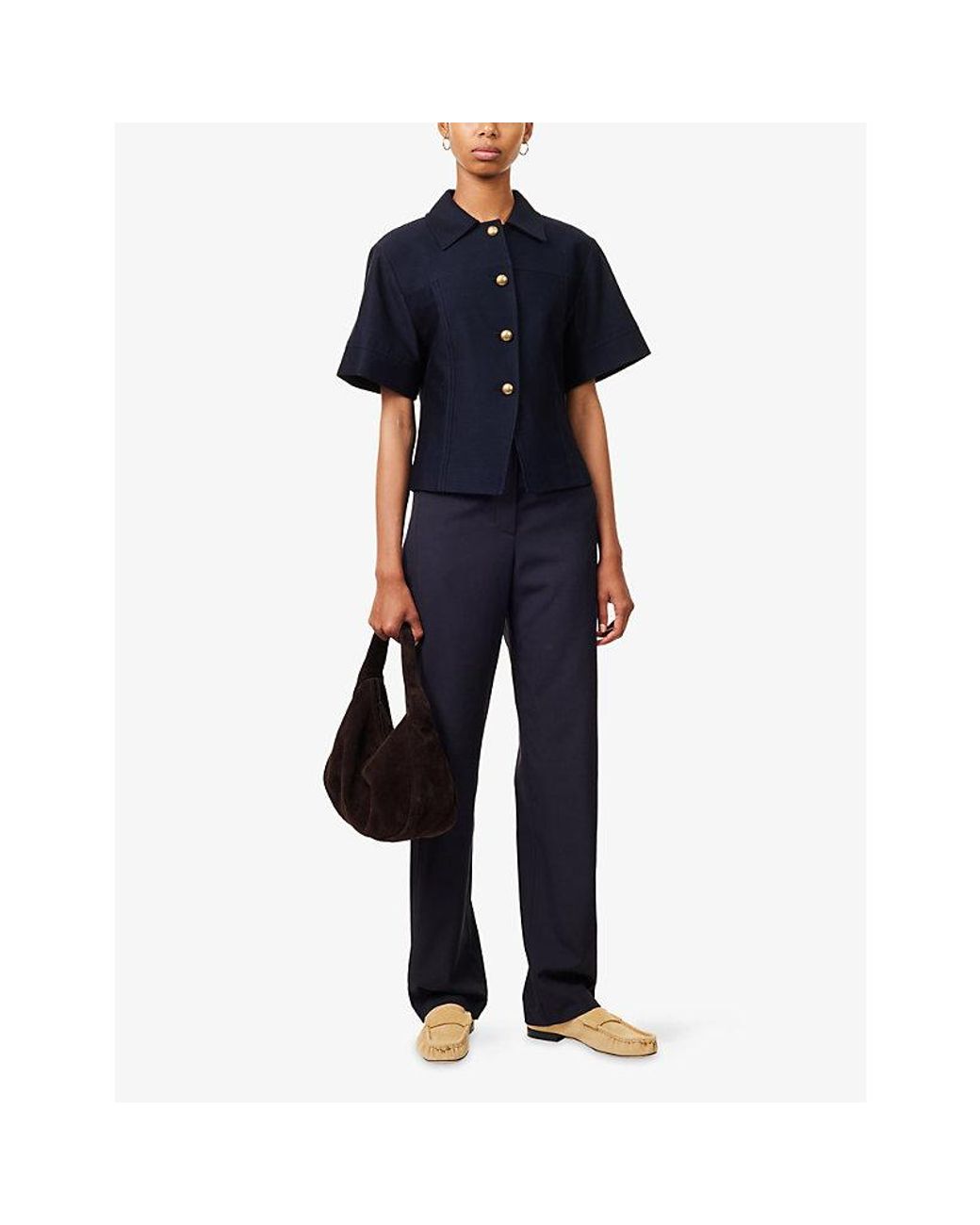 Max Mara Blue Short-Sleeve Single-Breasted Cotton Jacket
