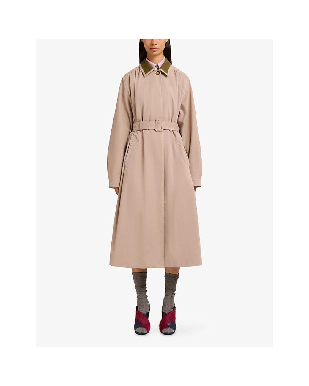 Marni Pink Contrast-Collar Cotton-Blend Trench Coat