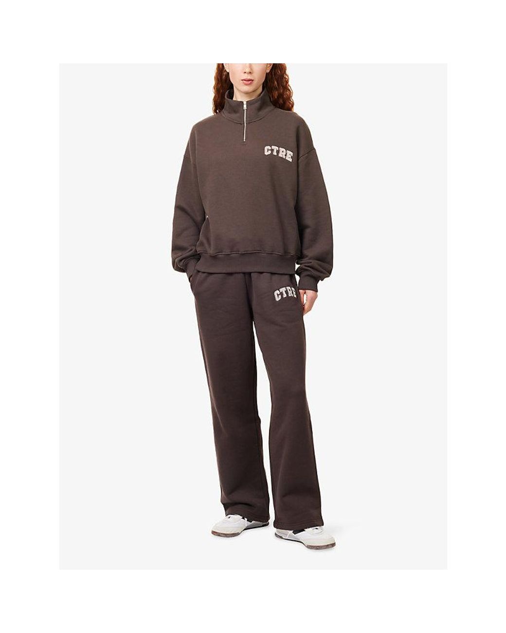 The Couture Club Brown Quarter-Zip Brand Logo Cotton Jumper