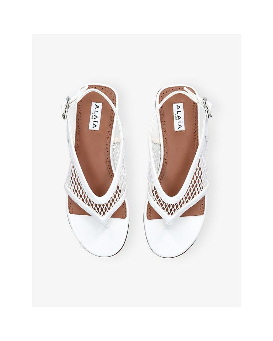 Alaïa White Fishnet Flat Leather Sandals