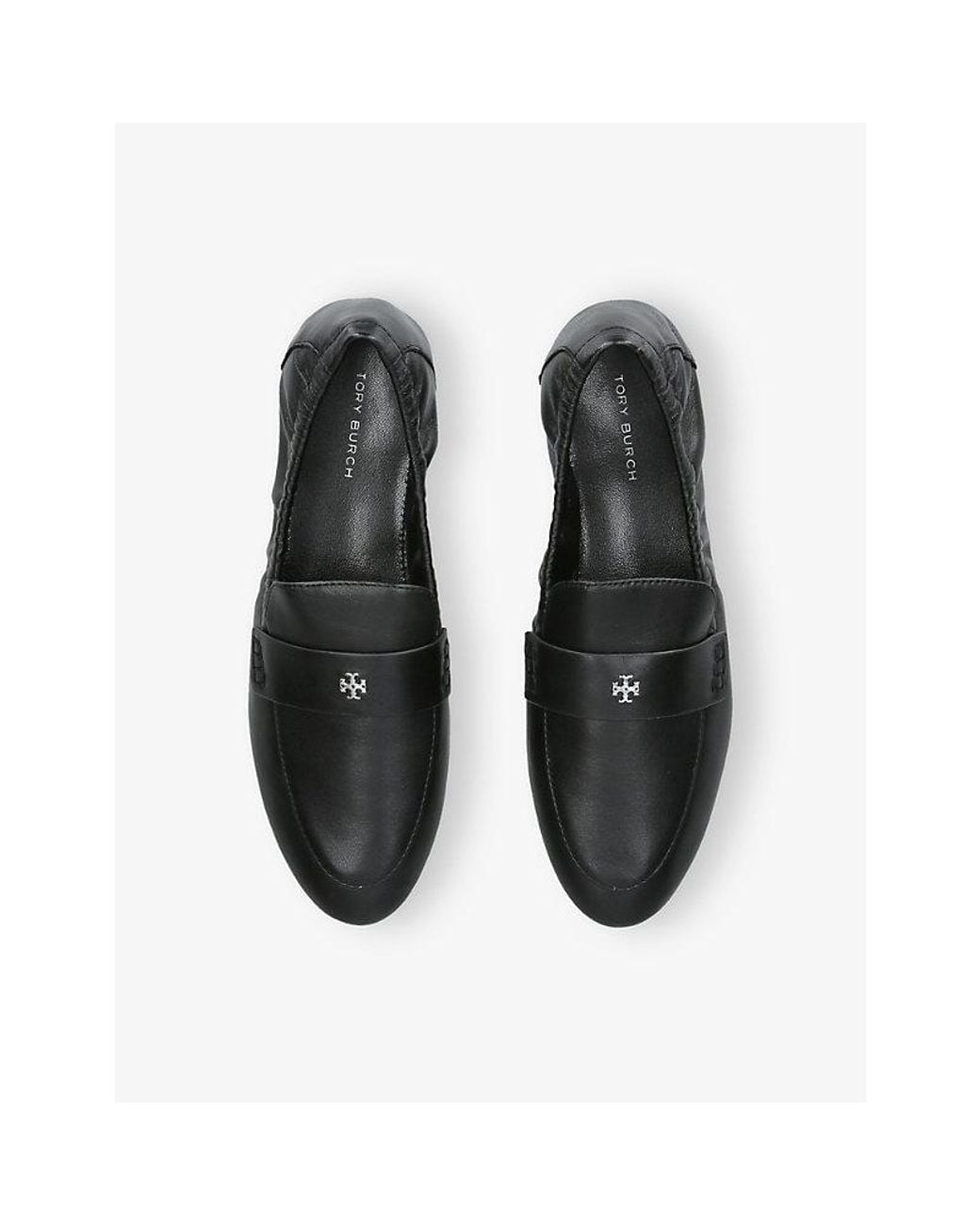 Tory Burch Black Branded Leather Ballet Loafers