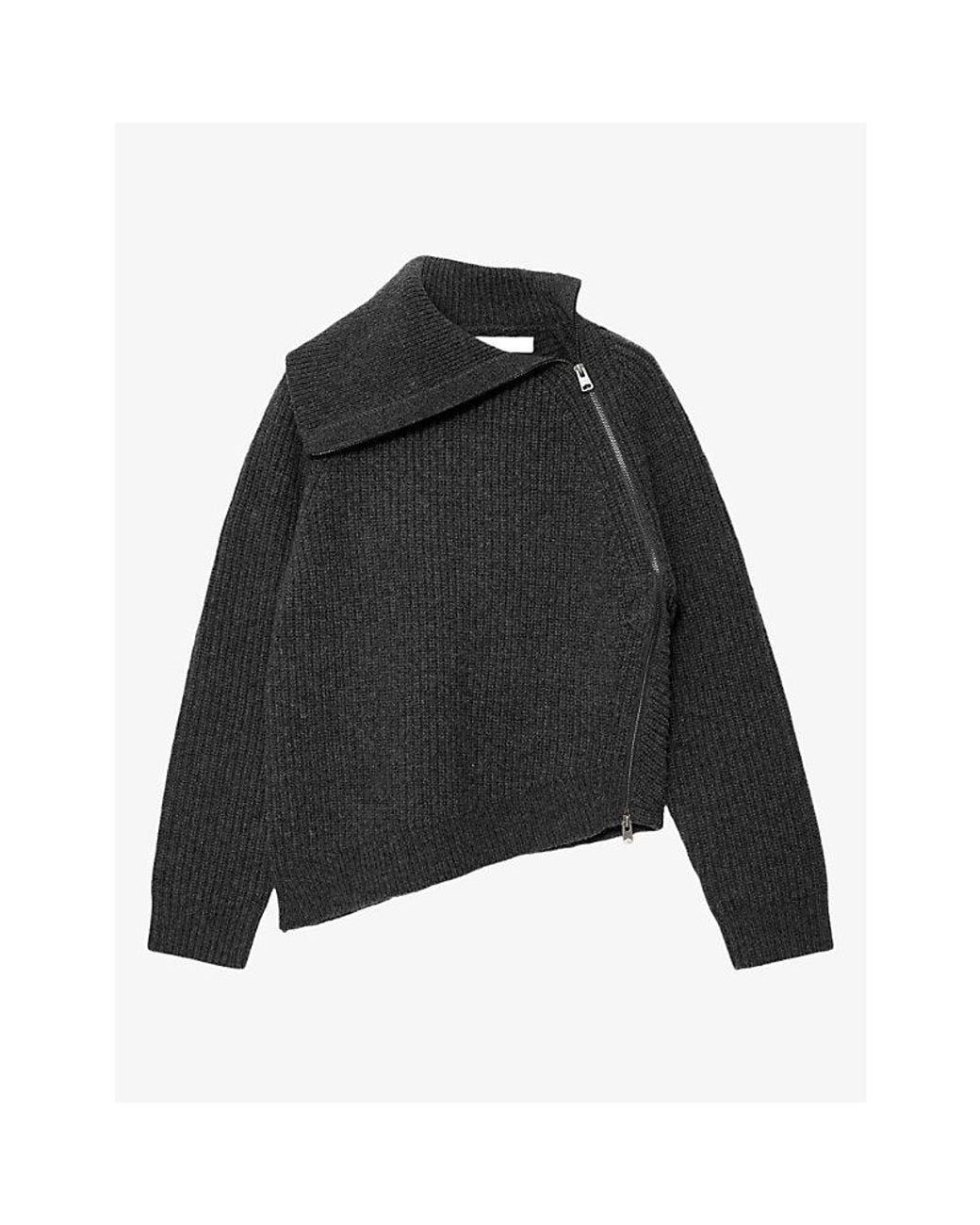 AllSaints Black Cleo Funnel-Neck Wool Jumper