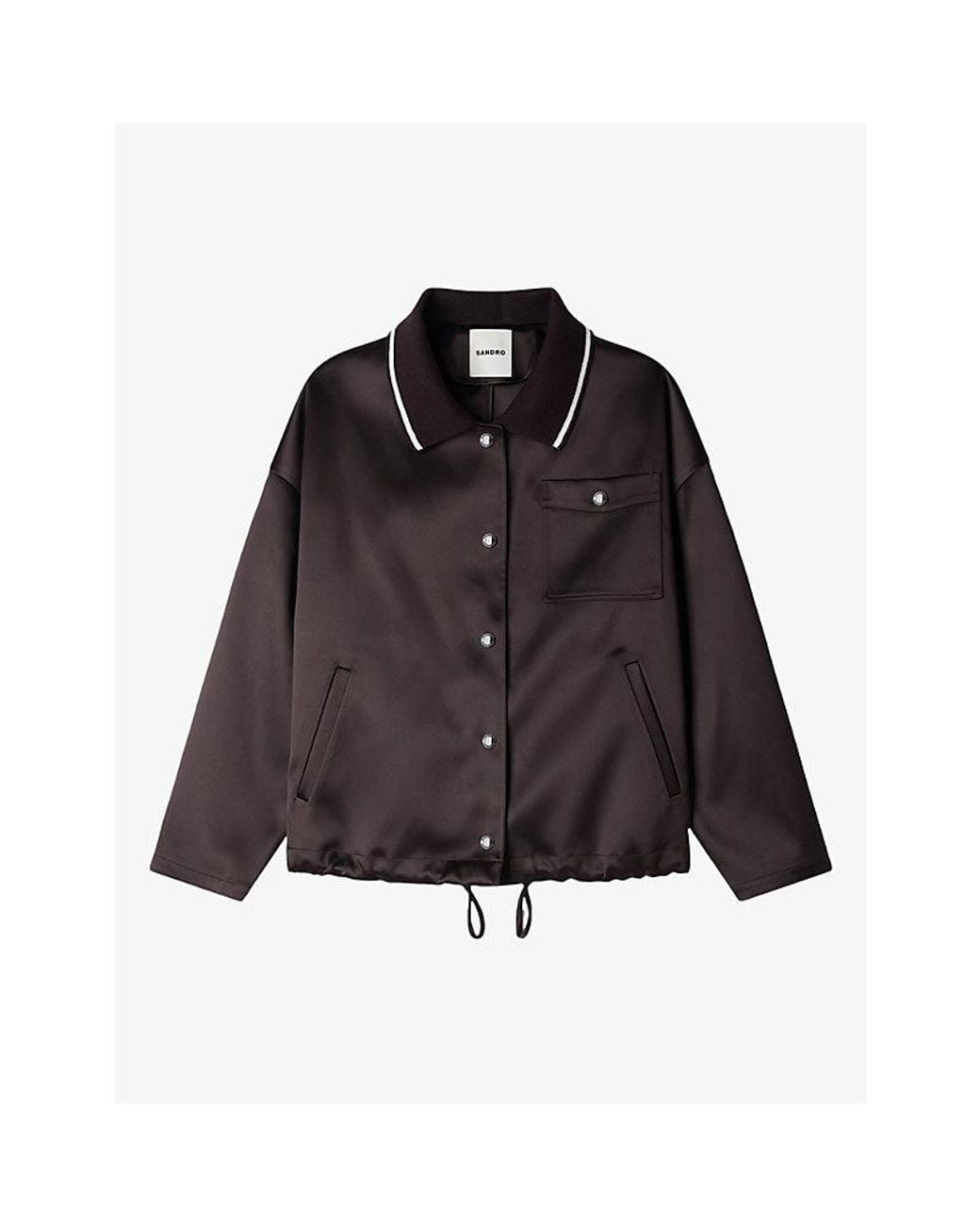 Sandro Black Polo Collar Satin-Look Jacket