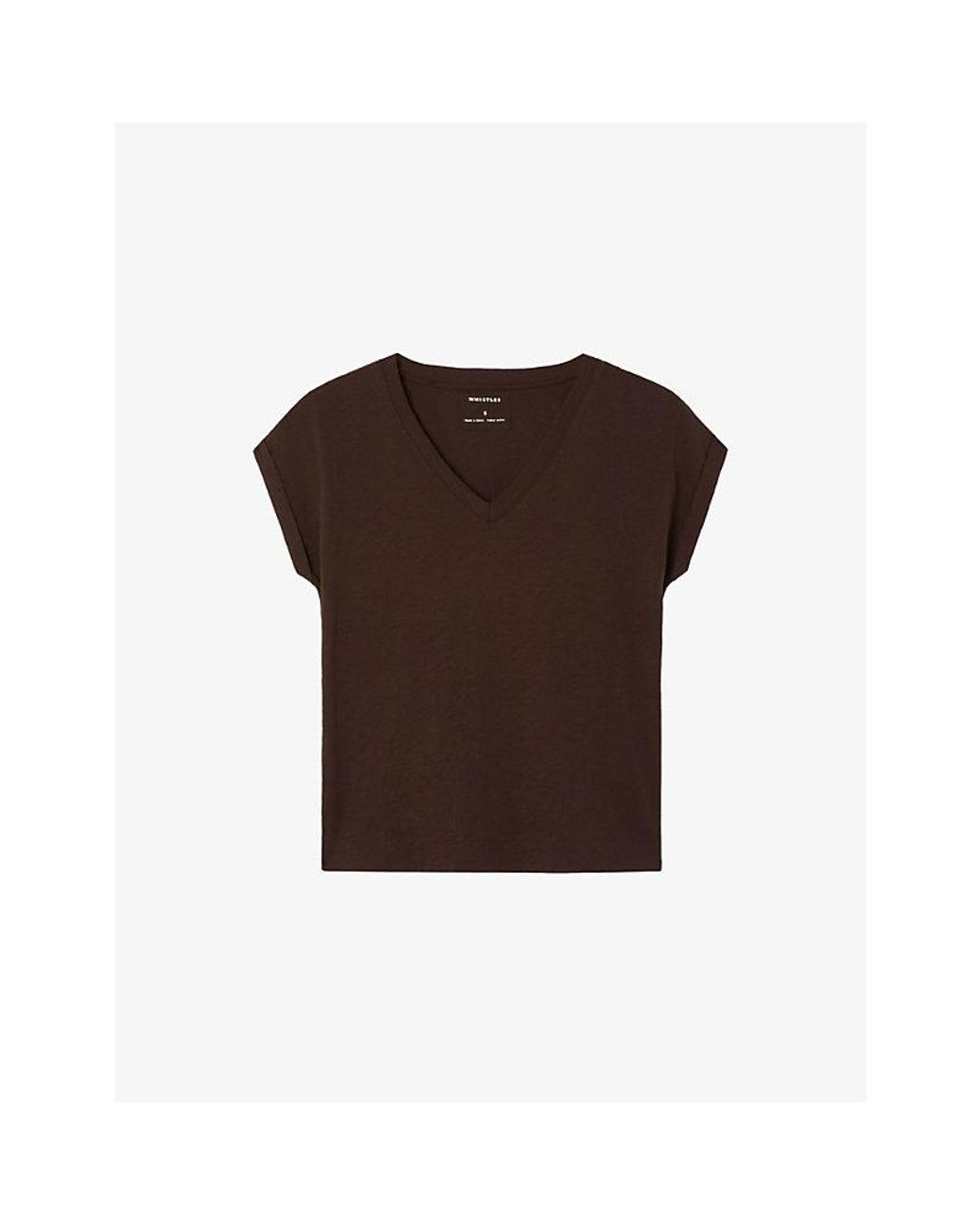 Whistles Brown Willa V-Neck Cotton-Jersey T-Shirt