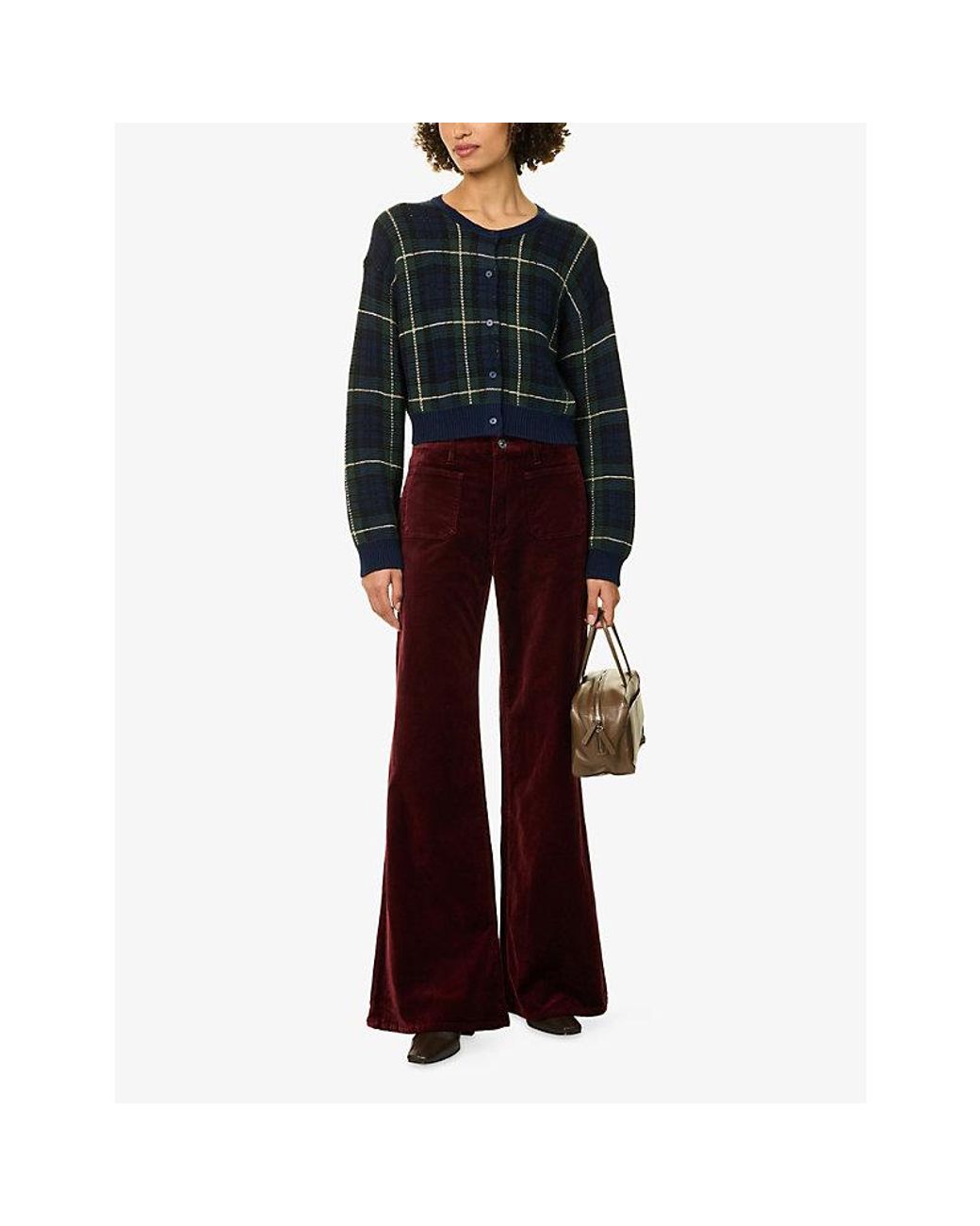 GOOD AMERICAN Blue Check Cotton-Blend Cardigan