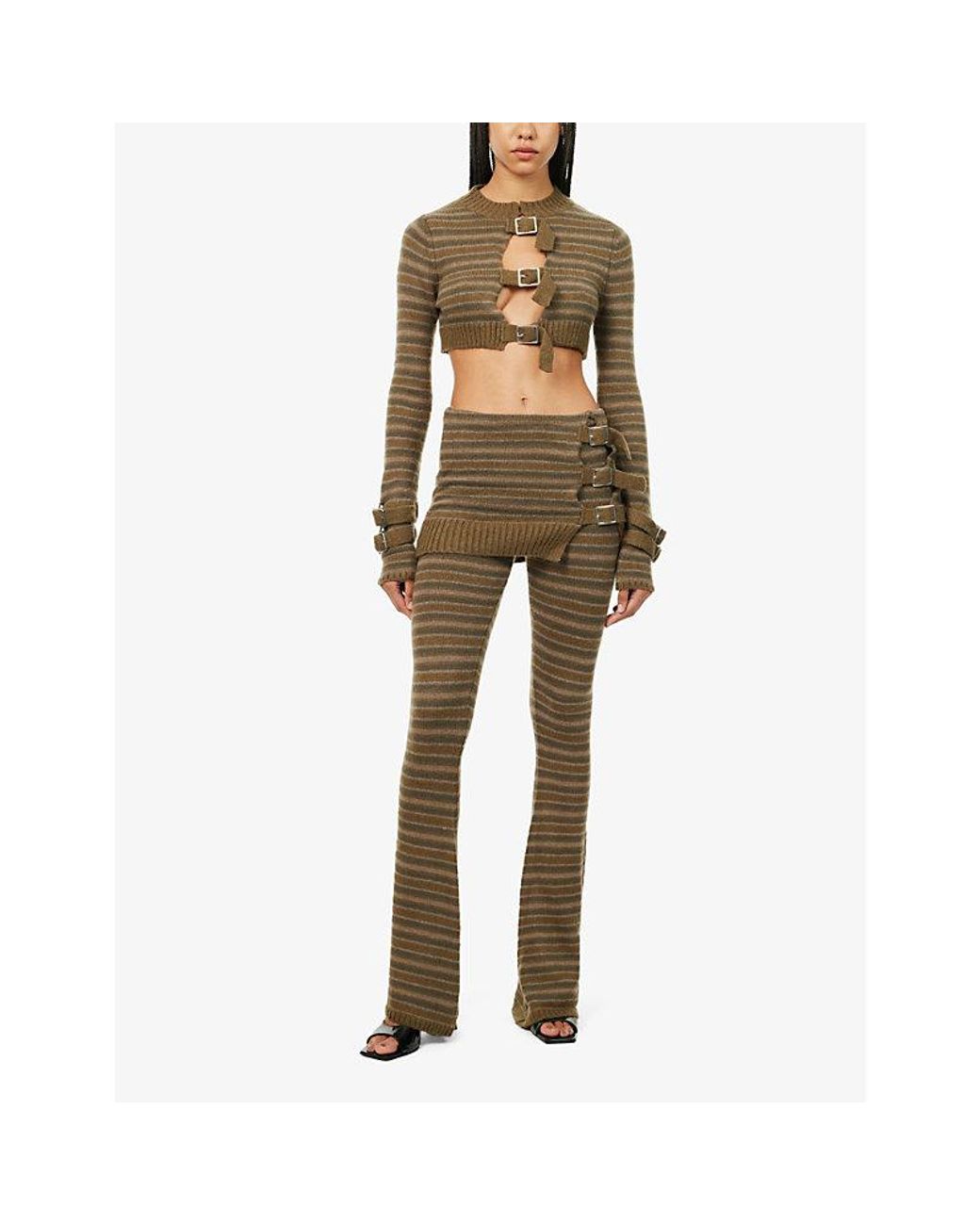 Jaded London Striped Knitted Trousers in Natural | Lyst