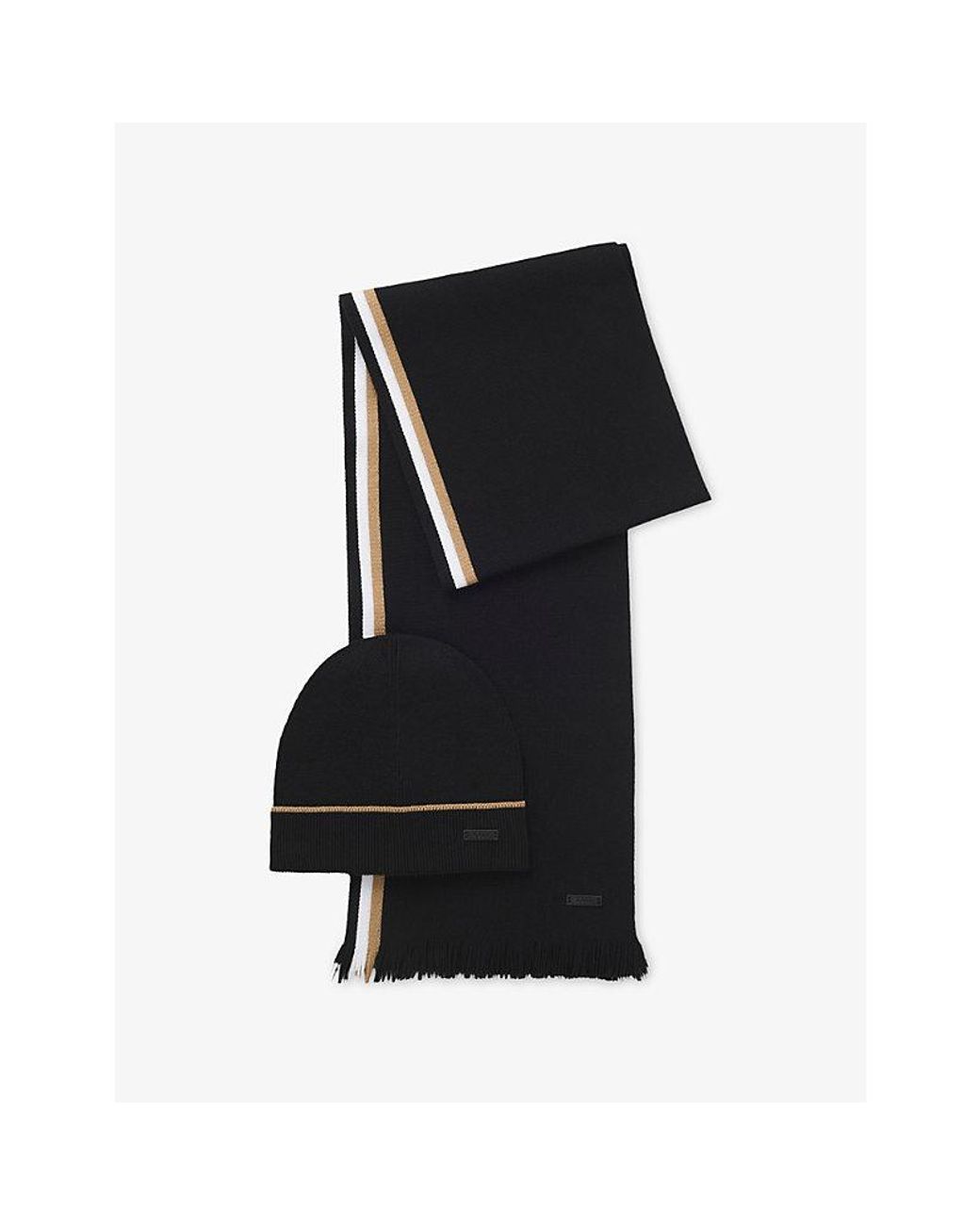 Boss Black Branded Knitted Beanie Hat And Scarf Set for men